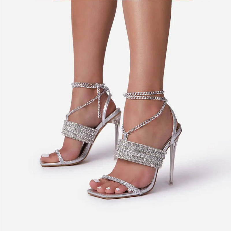 Gold Heels Summer Chain High Heels Women's French Casual Sandals