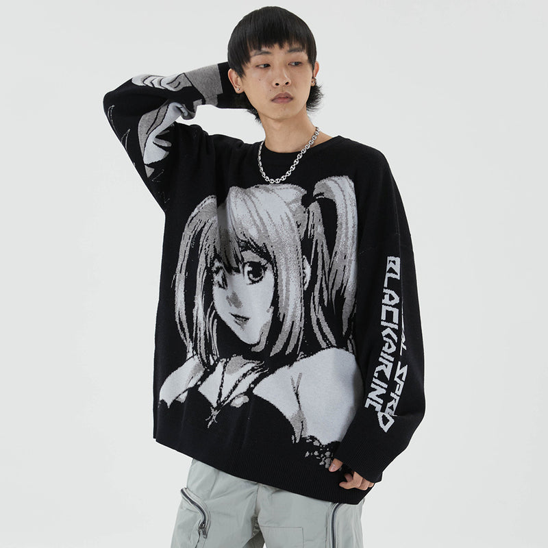 Men Sweater Cartoon Cartoon Characters Jacquard Knitted Sweater Men's round Neck Pullover Sweater