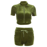 Velour Tracksuit Autumn Sexy Crop-Top Tight-Fitting Velvet Top Hip Shorts Casual Suit for Women