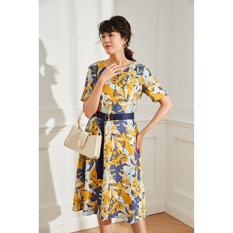 Gloria Vanderbilt round Neck Printed Casual Waist Tight Dress