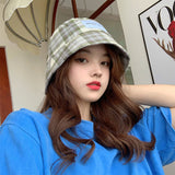 Vintage Check Bucket Hat Plaid Sun Protection Sun-Proof Basin Hat