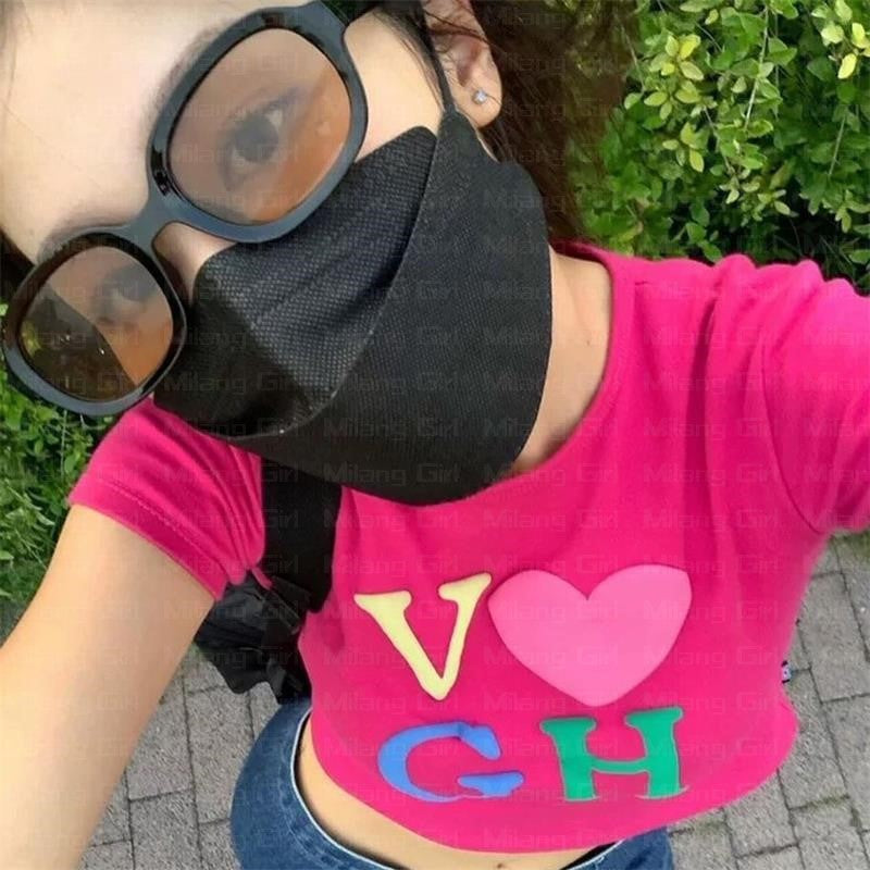 Vintage Y2g Shirts Summer Printed Slim Fit Sexy Women Clothing