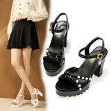 High Heels Slippers Summer Peep Toe High Heel Pearl Ankle-Strap Buckle Fashion Casual Shoes