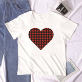 Valentine's Day T Shirt Winter plus Size Women's Clothing Plaid Heart Printing Loose
