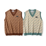 Men Sweater Letter Jacquard Color Matching Sweater Vest Men's Pullover