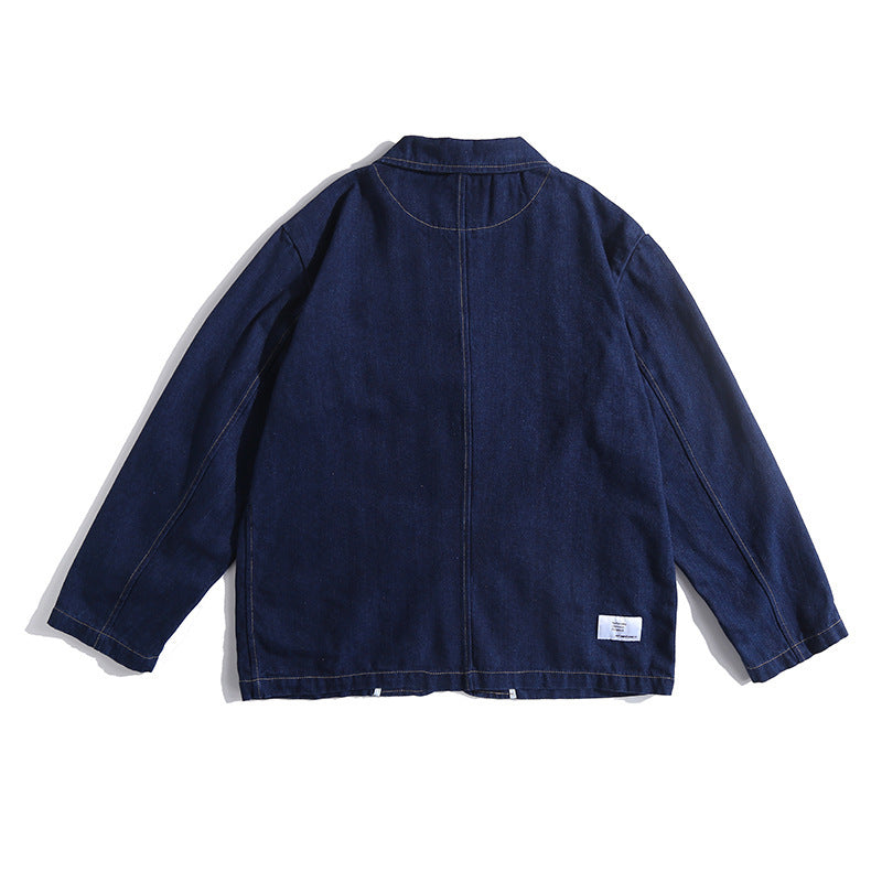 Men Denim Jackets Color Stripes Denim Vintage Blazer