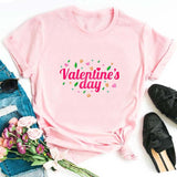 Valentine's Day T Shirts Couples T-shirt Heart Printing Women's Base Shirt round Neck plus Size