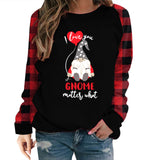 Valentine's Day T Shirt Long Sleeve Plaid Sleeve Valentine's Day Heart Printing T-shirt