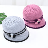Red Beanie Hat Winter Knitted Woolen Cap Rabbit Hair Fleece-Lined