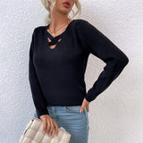 Women Pullover Knit Sweater Autumn and Winter Chest Front Cross Straps Hollow Sweater Sexy Sweater for Women