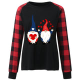 Valentine's Day T Shirt Long Sleeve Plaid Sleeve Valentine's Day Heart Printing T-shirt
