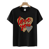 Valentine's Day T Shirt Love You Heart Printing Pullover Cotton Short Sleeve Women's T-shirt