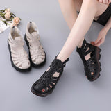 Highway Flat Sandals Summer Height Increasing Fashion Genuine Leather High-Top Platform Closed Toe Sandals for Women
