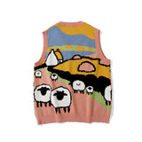 Men Sweater Cartoon Jacquard Sleeveless Sweater Vest Men's Coat