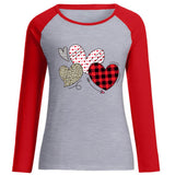 Valentine's Day T Shirt Long Sleeve Leopard Plaid Heart Printing