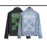 Off White Coats Embroidered Arrow Denim Jacket Casual Men And Women Loose Jacket