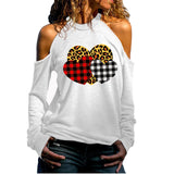 Valentine's Day T Shirts Couples Cold Shoulder Long Printed Sweater T-shirt