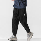 Man Fall Outfis Solid Color Drawstring Jogger Pants Loose Leisure Sports Trousers