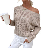 Women Pullover Knit Sweater Beach Overclothes Hollow Sweater off-Shoulder Sweater for Women