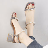 Nude Block Heels Summer High Heel Mid Heel Chunky Heel Sandals