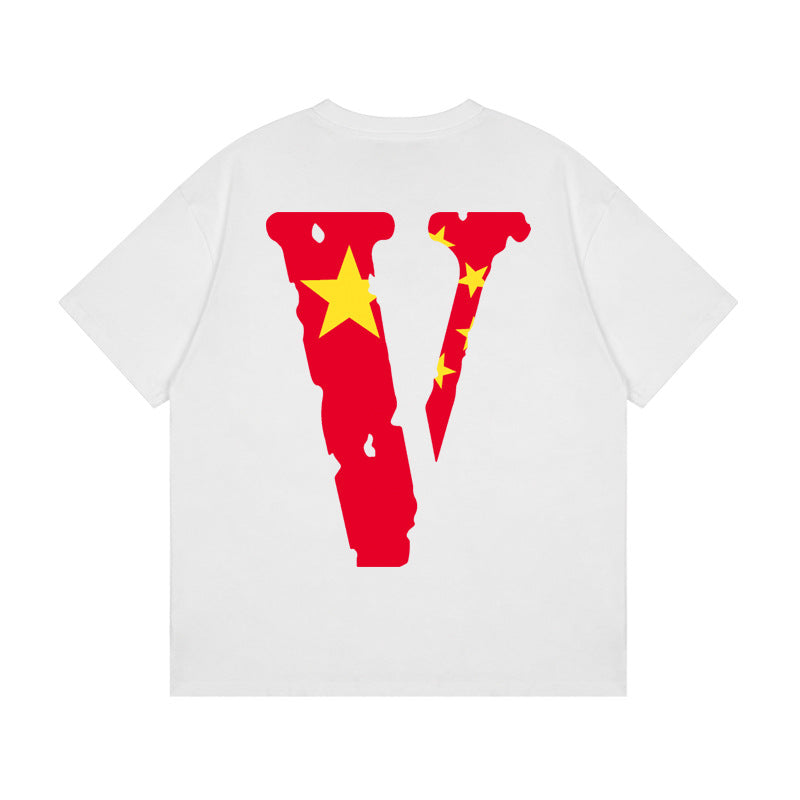 Vlone Mexico Shirt Summer Large V-Shaped Short Sleeve Men And Women Loose Casual