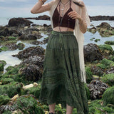 Modern Gypsy Outfits Printed Skirt Large Hem Pleated Skirt