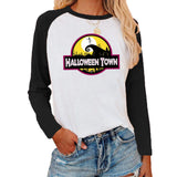 Halloween Costumes Halloween Pattern Printed Raglan Color Contrast Long Sleeve T-shirt Women