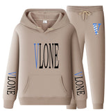 Vlone Hoodie & Pants 2 Piece Set Sweatshirt Autumn Print Baggy Coat