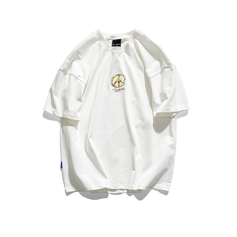 Men T Shitrs Back Letter Printed Round Neck
