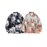 Man Fall Outfits Portrait Oil Painting Stitching Men's Long-Sleeved Shirt