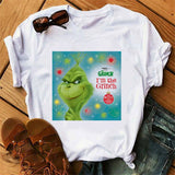 Men and Women Grinch Shirt Christmas Loose Grinch Printed Short Sleeve