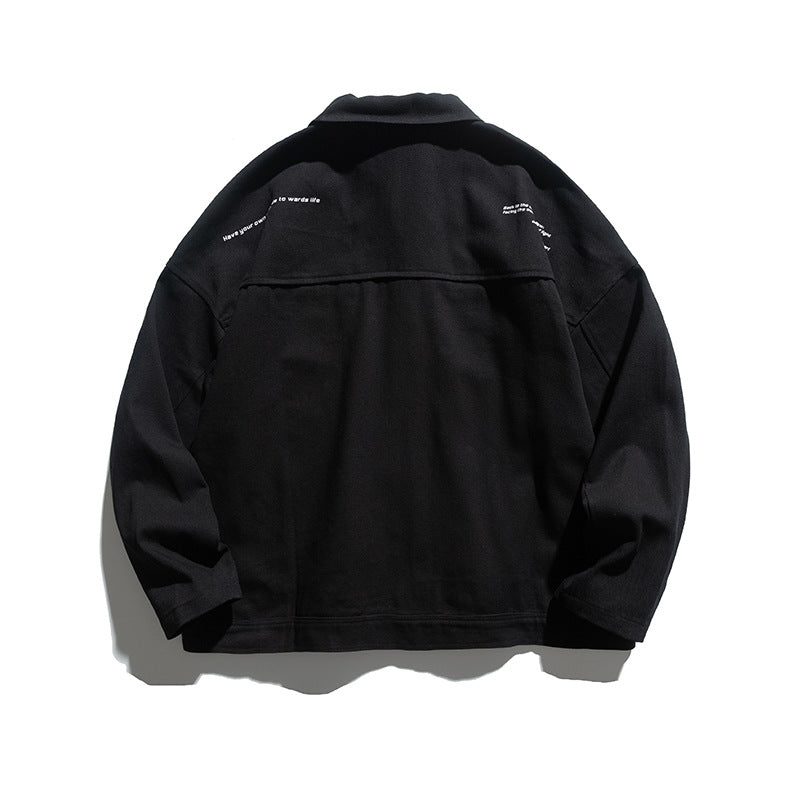 Man Fall Outfis Simple Embroidery Casual Jacket Top Loose Overalls