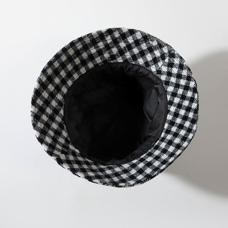 Vintage Check Bucket Hat Grid Sun-Proof Basin Hat