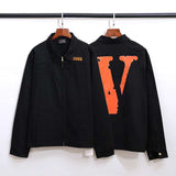 Vlone Jean Jacket Vlone Jacket Embroidered Men'S And Women'S Large V Zipper Jacket