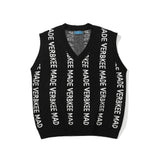 Men Sweater Letter Jacquard Sweater Vest Men's Street Fashion Loose Outerwear