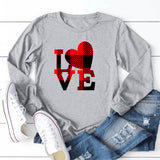 Valentine's Day T Shirt Women's Solid Color Long Sleeve Love Printed Casual Style Top