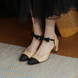 Nude Low Block Heel Pointed Toe Slingback Thick Heel Toe Box