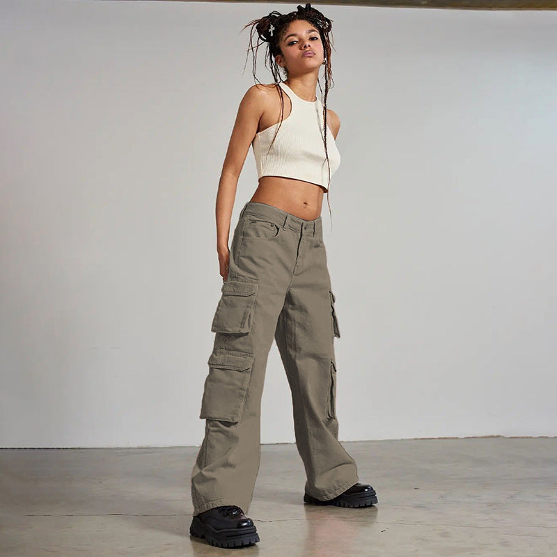 Julia Fox Low Rise Jeans Multi-Pocket Workwear Style Trousers Distressed Loose Wide Leg Jeans
