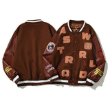 Cardigan Baseball Jacket Autumn and Winter TS Letter Embroidered Baseball Uniform Smile Earth Leather Sleeve Jacket Coat