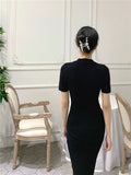 MIDI Mauve Cocktail Dress Retro Slim round Neck Black Knitted Dress Women's Dress