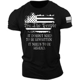 Man T Shirt Cotton Short Sleeve Heat Transfer Patch Printed American Flag Pattern round Neck T-shirt
