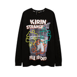 Man Fall Outfits Dark High Street Style Hand-Painted Graffiti Printing Long-Sleeved T-shirt Men's Top