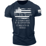 Man T Shirt Cotton Short Sleeve Heat Transfer Patch Printed American Flag Pattern round Neck T-shirt