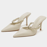 Nude Low Block Heel Chain Stiletto Heel