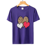 Valentine's Day T Shirts Couples Leopard Print Heart Printing Women's Pullover Short Sleeve T-shirt
