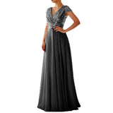 Mauve Dress Bridesmaid Autumn and Winter Dress V-neck Chiffon Stitching Evening Dress Women's Dress