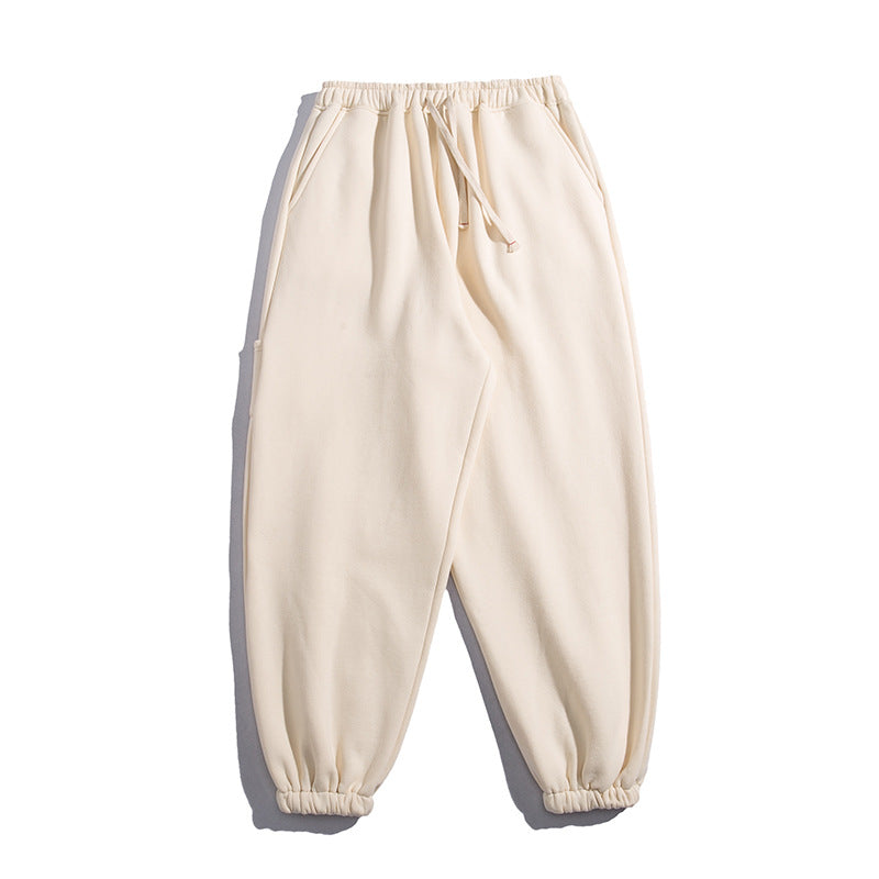 Man Fall Loose Casual Trousers Multi-Pocket Elastic Mid Waist Ankle Banded Pants