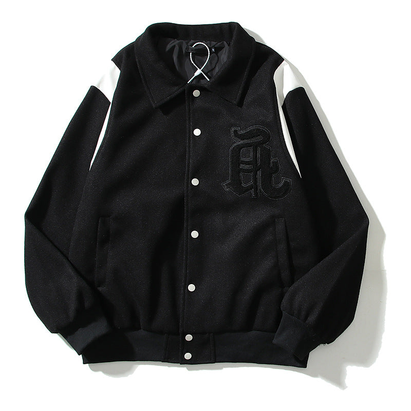 Cardigan Baseball Jacket Ask Autumn and Winter V10 Embroidered Logo American Retro Leather Patchwork Black and White Baseball Jacket