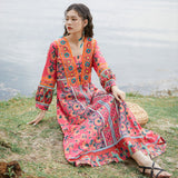 Gypsy Style Dresses Embroidered Ethnic Style V-neck Printing