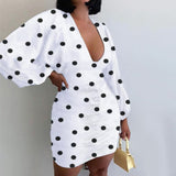 MIDI Mauve Cocktail Dress Autumn Puff Sleeve V-neck Elegant Slim Print Dress